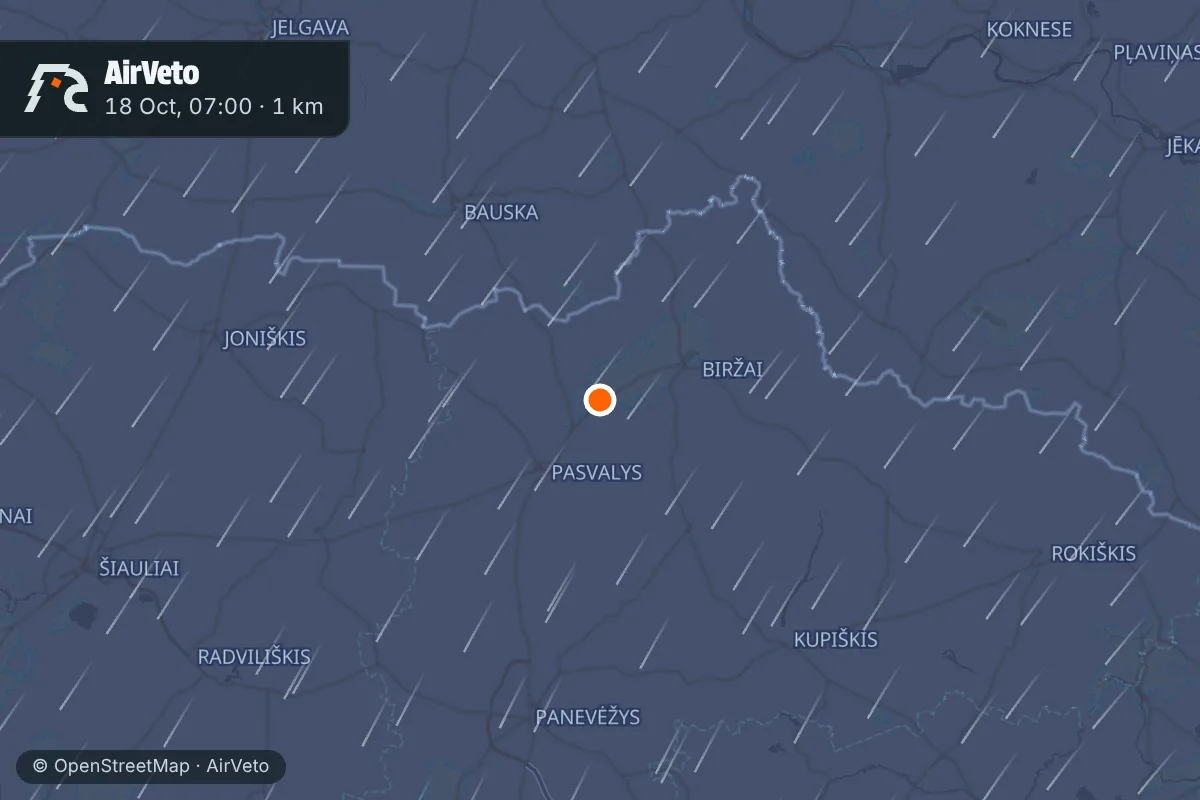 Wind at the time of: Drone falls in Pasvalys district after red air alert, 18 Oct 2026