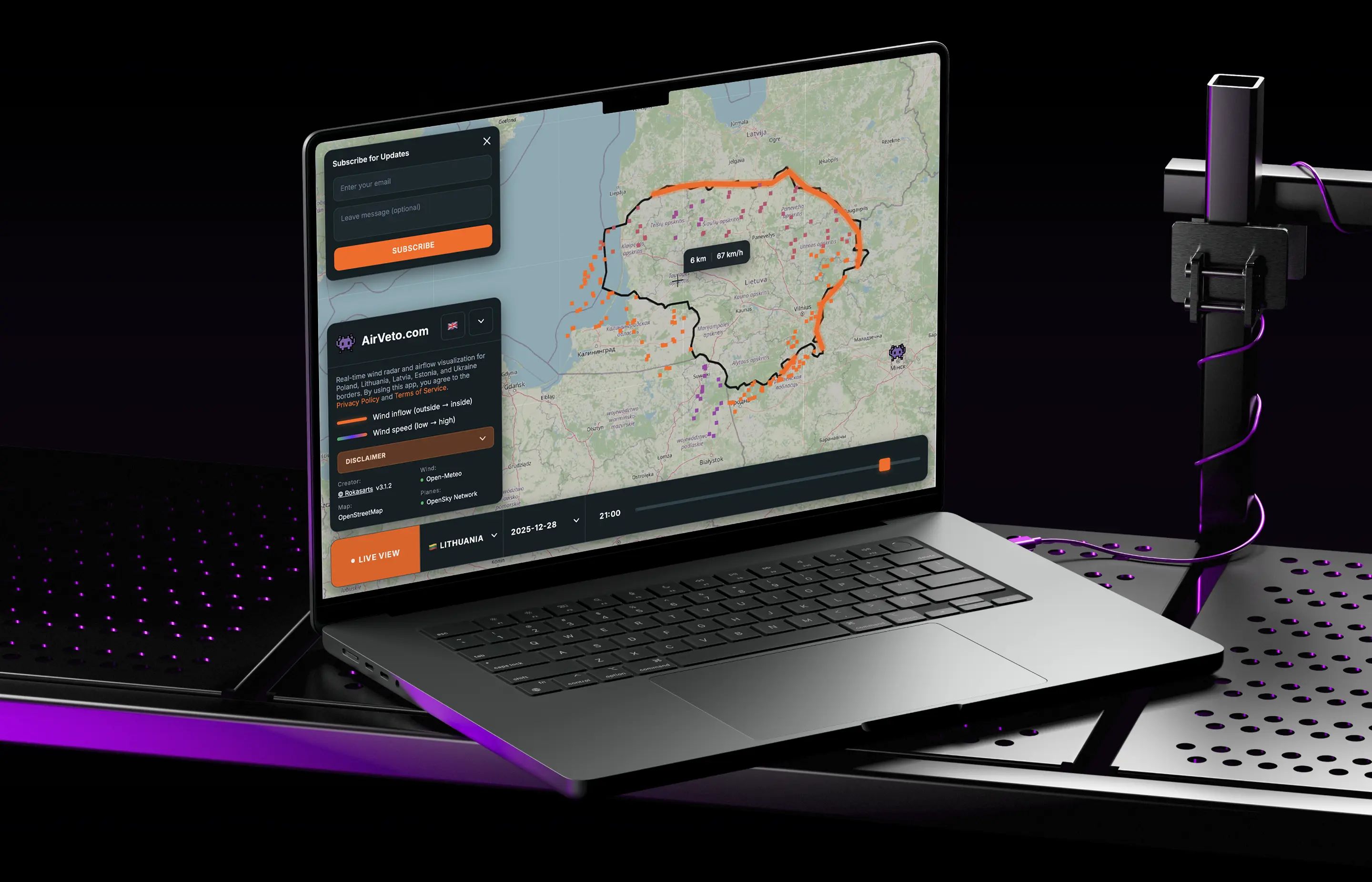 AirVeto wind map — live cross-border tracking