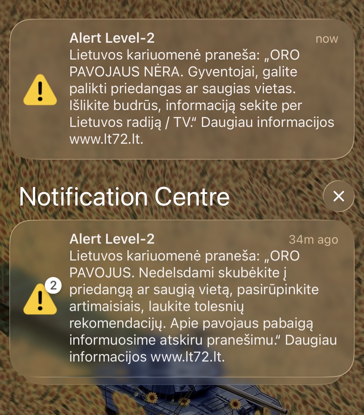 Lithuanian Armed Forces escalated shelter order and the all-clear, 20 May 2026