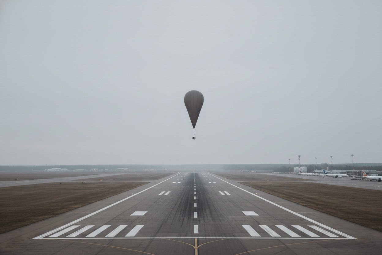 Associative image: smuggling balloon visible over runway airspace