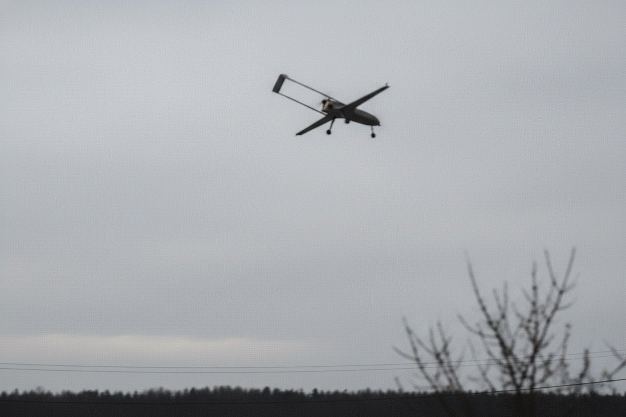 Associative image: fixed-wing UAV over Eastern Europe