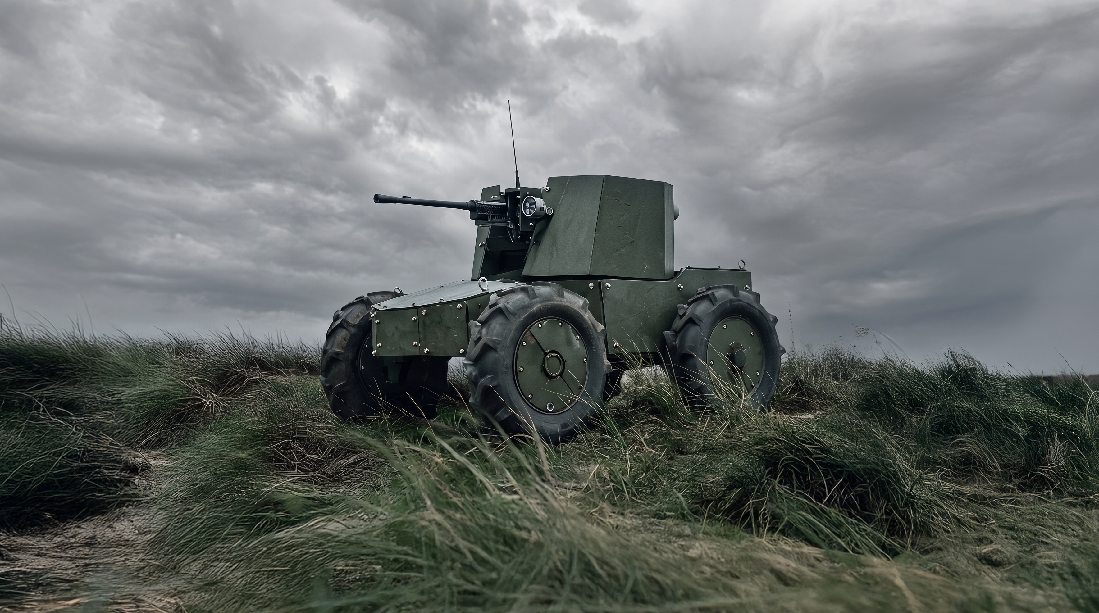 Armed UGV on coastal terrain